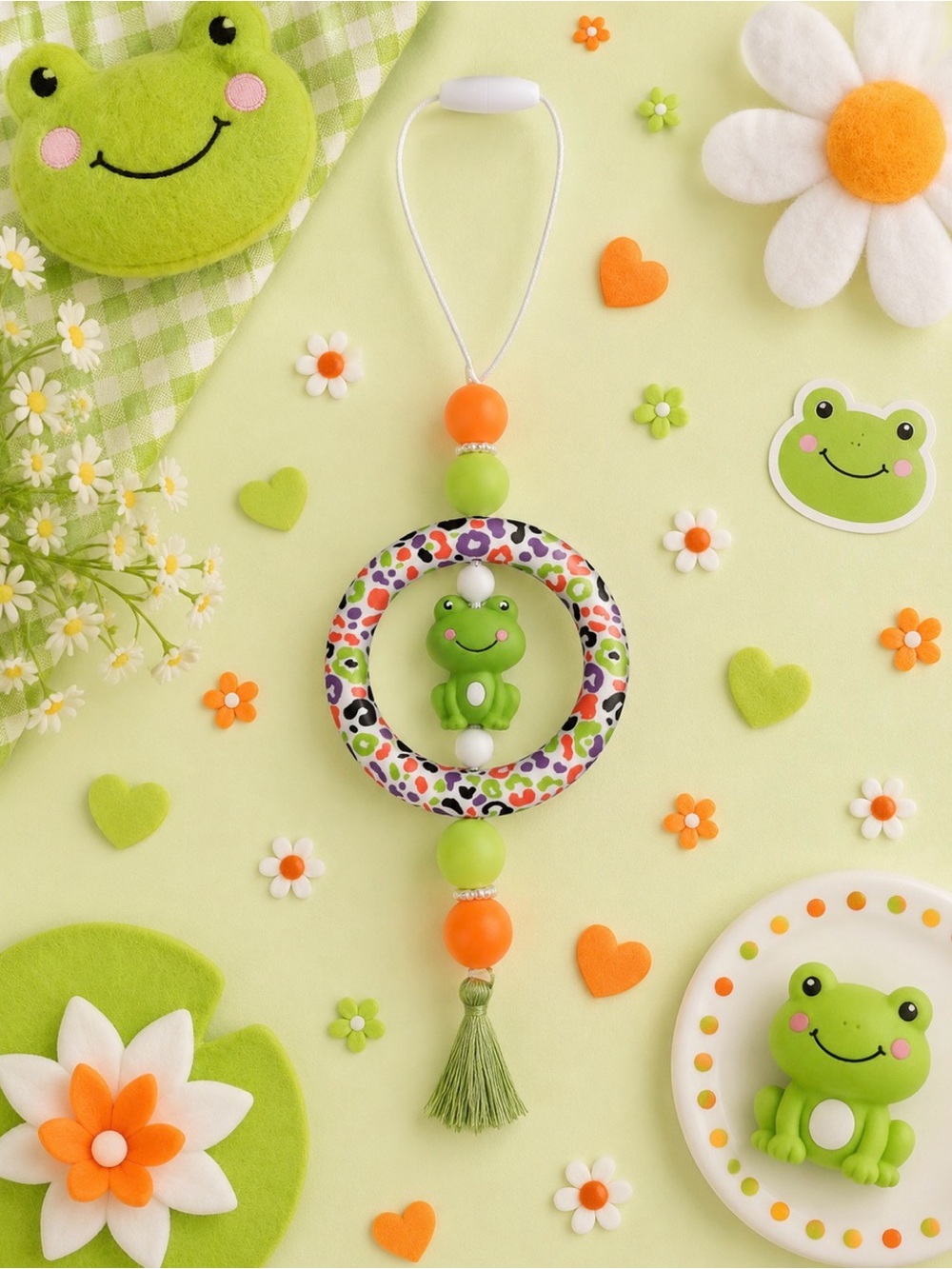 Handmade Green Frog Beaded Hanging Car Charm